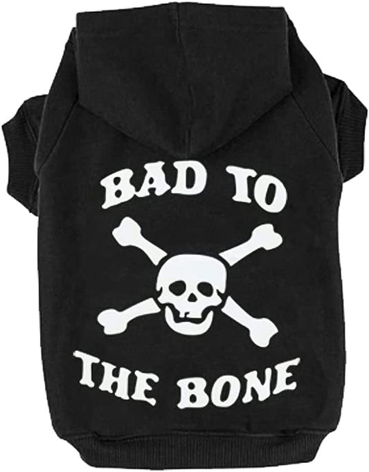 Dog Hoodie - Bad to the Bone Lettered Dog Sweatshirt with Hood, Warm Fleece Dog Sweater Clothes with Leash Hole, Cozy Soft Pet Outfit for Medium Large Dogs, L