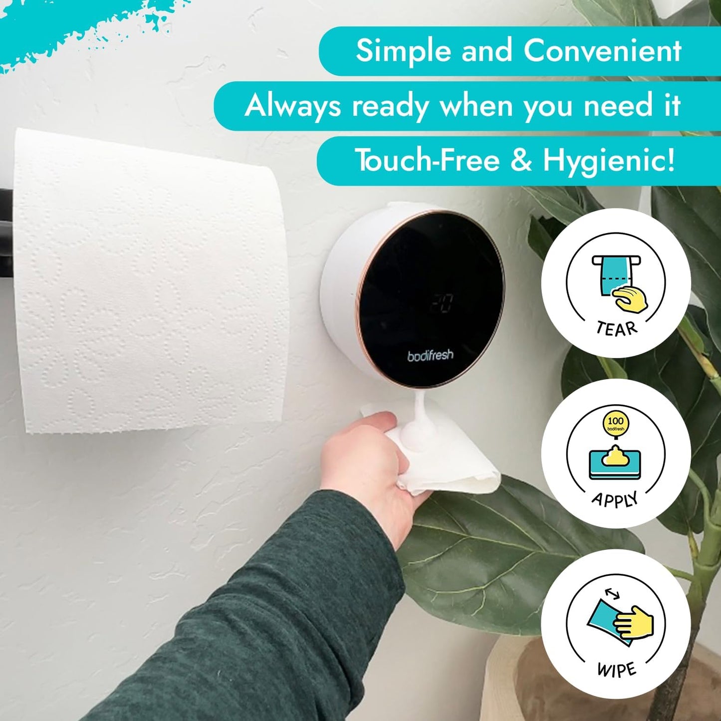 Toilet Paper Foam Dispenser with Refill, 100% Flushable Wipes, Motion-Activated and Rechargeable with Easy Installation, Enriched with Aloe Vera and Vitamin E