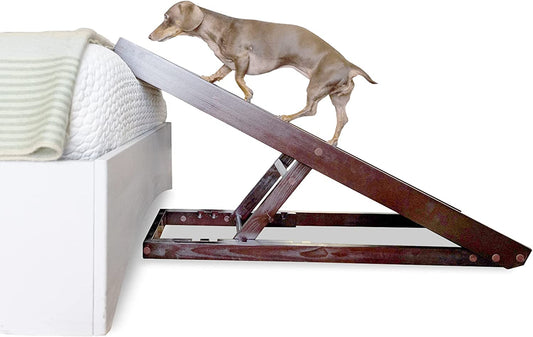 GAME CHANGING Ramp for Small to Large Dogs - No Assembly Required - Adjustable Height-Free your older pet to go where it wants to be. (Dark Brown)